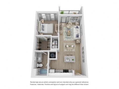 Floor plan for 1 bed, 1 bath, 685 sqft